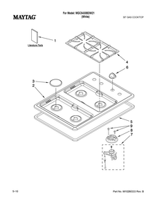 Cooktop, Burner And Grate Parts Diagram and Parts List for MGC5430BDW21  Maytag Cooktop