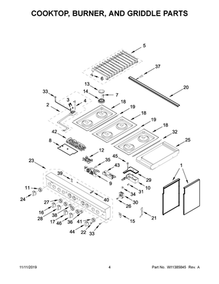 Cooktop, Burner, And Griddle Parts Diagram and Parts List for JDSP548HM00  Maytag Range