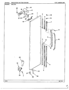 Freezer Outer Door Diagram and Parts List for 20591  Maytag Refrigerator