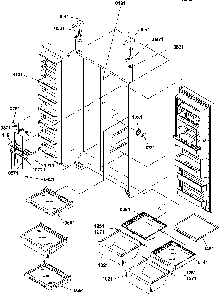 Refrig/freezer Shelves, Lights, Lights, & Hinges Diagram and Parts List for SS25TE-P1194003WE  Amana Refrigerator