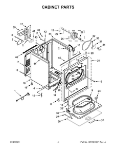 Cabinet Parts Diagram and Parts List for CGD7011LW0  Crosley Dryer