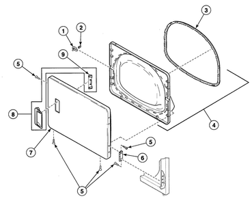 Door Assy Diagram and Parts List for SDG409QF  Speed Queen Dryer
