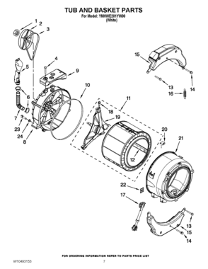 06 - TUB AND BASKET PARTS Diagram and Parts List for YMHWE201YW00  Maytag Washer