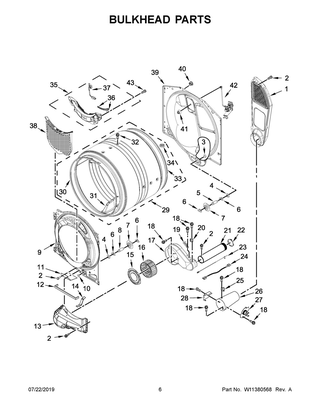 Bulkhead Parts Diagram and Parts List for MGD6630HC1  Maytag Dryer