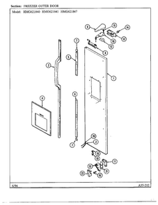 Freezer Outer Door Diagram and Parts List for 621841  Admiral Refrigerator