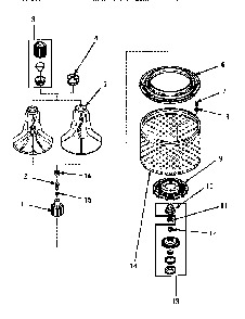 Agitator, Washtub & Hub Diagram and Parts List for LW8413W2 LW8413W2A Amana Washer