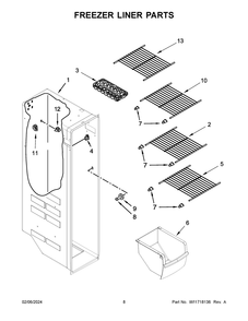 Freezer Liner Parts Diagram and Parts List for MSS25N4MKZ09  Maytag Refrigerator