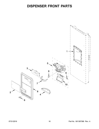 Dispenser Front Parts Diagram and Parts List for MFI2269FRB01  Maytag Refrigerator
