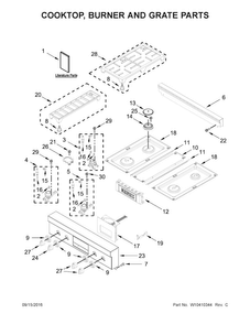 Cooktop, Burner And Grate Parts Diagram and Parts List for JDRP430WP01  Jenn-Air Range