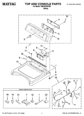 01 - TOP AND CONSOLE PARTS Diagram and Parts List for YMEDB700VQ0  Maytag Dryer