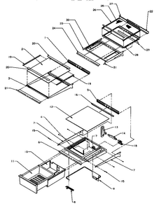 Refrigerator Shelving And Drawers Diagram and Parts List for SXD22Q2L-P1181308WL  Amana Refrigerator