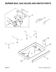 Burner Box, Gas Valves And Switch Parts Diagram and Parts List for MGC7430DB00  Maytag Cooktop