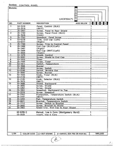 Control Panel Page 2 Diagram and Parts List for 8750A  Norge Dryer
