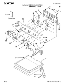 Top And Console Parts Diagram and Parts List for MGDC700VJ0  Maytag Dryer
