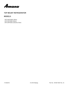 Cover Sheet Diagram and Parts List for ART318FFDB03  Amana Refrigerator