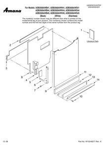 Door And Panel Parts Diagram and Parts List for ADB3500AWW45  Amana Dishwasher