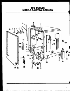 Tub Details (gax97dw/mn01) (gax97dw/mn02) (gax97dw/mn03) (gax98dw/mn01) (gax98dw/mn02) (gax98dw/mn03) Diagram and Parts List for GAX95DW-OA MN03 Amana Dishwasher