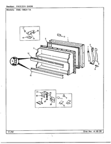 Freezer Door Diagram and Parts List for 19824-1A  Admiral Refrigerator