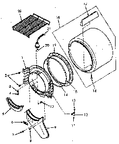 Front Bulkhead, Air Duct, Felt Seal And Cylinder Diagram and Parts List for NE6613L43828  Speed Queen Dryer