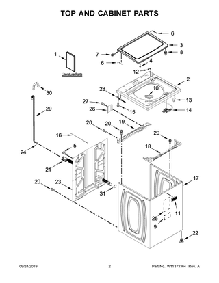 Top And Cabinet Parts Diagram and Parts List for MVWX655DW2  Maytag Washer