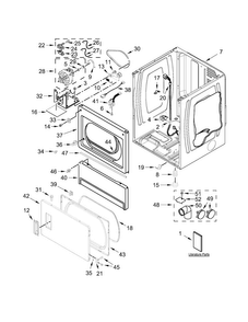 Lower Cabinet And Front Panel Parts Diagram and Parts List for MLE26PDBZW1  Maytag Dryer