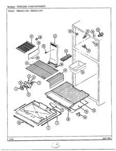 Freezer Compartment Diagram and Parts List for 211540  Admiral Refrigerator
