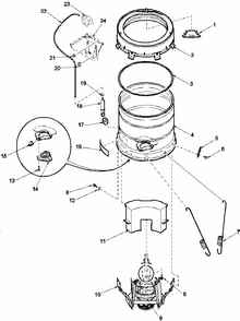 Outer Tub, Cover, Pressure Tube Diagram and Parts List for LWC80AW-PLWC80AW  Amana Washer
