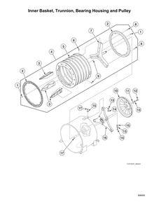 Inner Basket/Trunnion/Bearing Housing/Pulley Diagram and Parts List for ATGE9ASP115TW01  Speed Queen Washer Dryer Combo