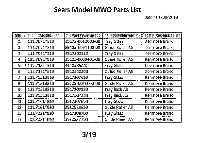 Microwave Diagram and Parts List for 11172213810  Kenmore Microwave