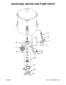 Gearcase, Motor And Pump Parts Diagram and Parts List for 7MMVWX655EW1  Maytag Washer