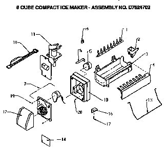 Icemaker Compact Diagram and Parts List for TSI18R2-P1182102W  Amana Refrigerator
