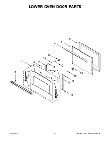 Lower Oven Door Parts Diagram and Parts List for JJW3830LM01  Jenn-Air Wall Oven