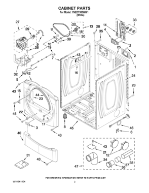 02 - CABINET PARTS Diagram and Parts List for YNED7300WW1  Maytag Dryer