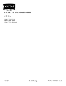 Cover Sheet Diagram and Parts List for MMV1174FW0  Maytag Microwave