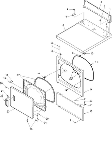 Door And Front, Access, And Top Panels Diagram and Parts List for SLG332RAW-PSLG332R  Speed Queen Dryer