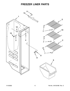 Freezer Liner Parts 2 Diagram and Parts List for ASI2175GRW07  Amana Refrigerator