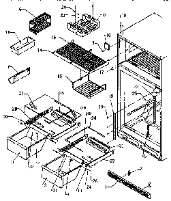 Cabinet Shelving Diagram and Parts List for TXI21R2-P1168012W  Amana Refrigerator