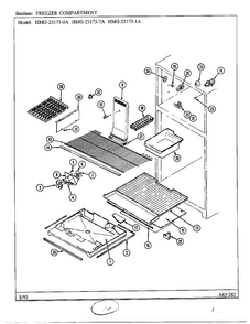 Freezer Compartment Diagram and Parts List for 23173-0A  Admiral Refrigerator