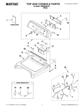 01 - TOP AND CONSOLE PARTS Diagram and Parts List for YMEDB400VQ1  Maytag Dryer