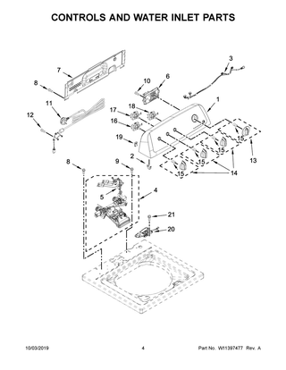 Controls And Water Inlet Parts Diagram and Parts List for 4KNTW3200JW0  Maytag Washer