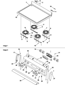 Main Top And Backguard Diagram and Parts List for ARTC7511E-P1143643NE  Amana Range