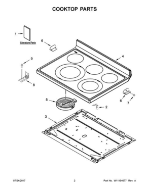 02 - Cooktop Parts Diagram and Parts List for 4KMER7685ES1  Maytag Range