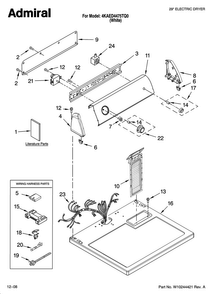 Top And Console Parts Diagram and Parts List for 4KAED4475TQ0  Admiral Dryer