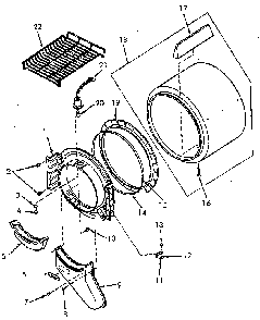 Front Bulkhead, Air Duct, Felt Seal And Cylinder Diagram and Parts List for NE8633W43921  Speed Queen Dryer