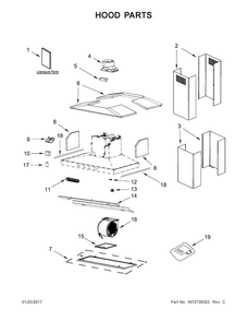 Hood Parts Diagram and Parts List for JXI8536DS0  Jenn-Air Range Hood