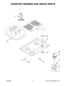 Cooktop, Burner And Grate Parts Diagram and Parts List for AGC6540KFB00  Amana Cooktop