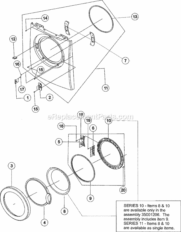 FRONT - DOOR Diagram and Parts List for MDE9700AYW  Maytag Dryer