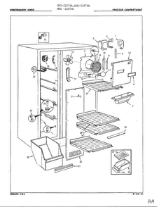 Freezer Compartment Diagram and Parts List for 21874A  Admiral Refrigerator