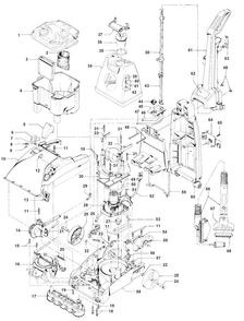 Mainhousing, Motor, Hose, Handle Diagram and Parts List for F5857-906  Hoover Carpet Cleaner