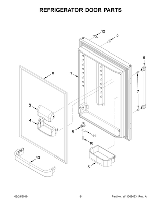 Refrigerator Door Parts Diagram and Parts List for MBF1958FEZ03  Maytag Refrigerator